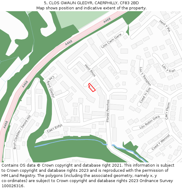 5, CLOS GWAUN GLEDYR, CAERPHILLY, CF83 2BD: Location map and indicative extent of plot