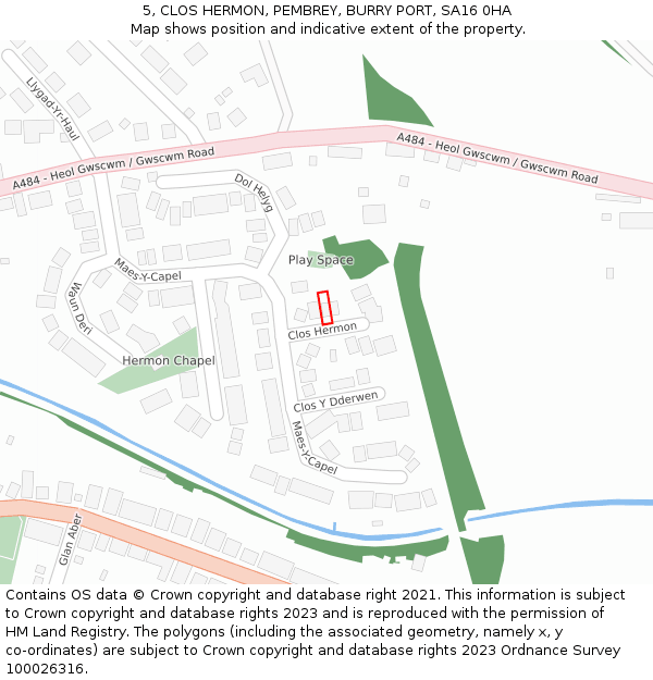 5, CLOS HERMON, PEMBREY, BURRY PORT, SA16 0HA: Location map and indicative extent of plot