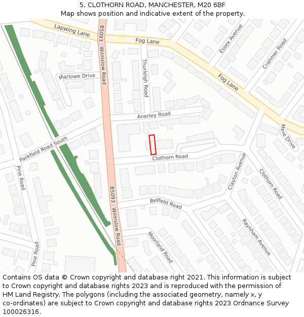 5, CLOTHORN ROAD, MANCHESTER, M20 6BF: Location map and indicative extent of plot