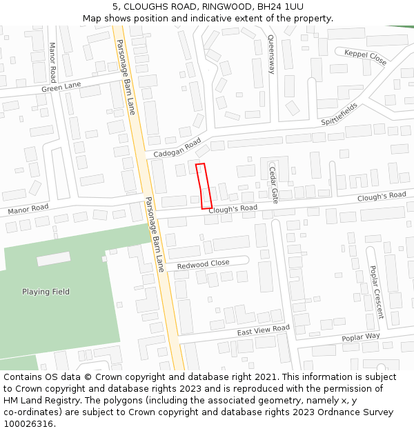 5, CLOUGHS ROAD, RINGWOOD, BH24 1UU: Location map and indicative extent of plot