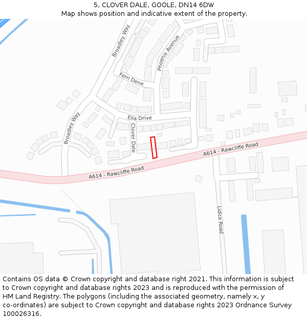 5, CLOVER DALE, GOOLE, DN14 6DW: Location map and indicative extent of plot