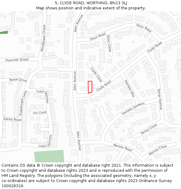 5, CLYDE ROAD, WORTHING, BN13 3LJ: Location map and indicative extent of plot