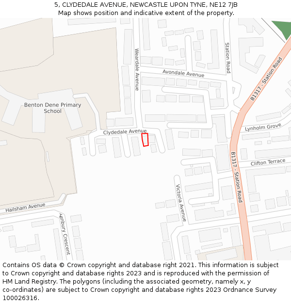 5, CLYDEDALE AVENUE, NEWCASTLE UPON TYNE, NE12 7JB: Location map and indicative extent of plot