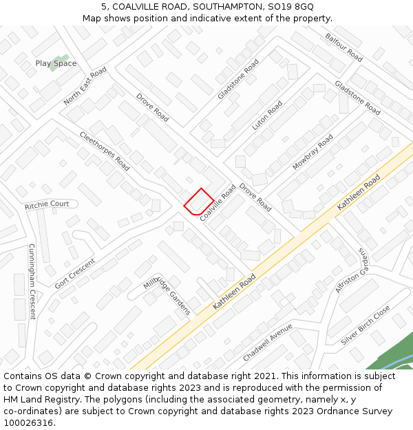 5, COALVILLE ROAD, SOUTHAMPTON, SO19 8GQ: Location map and indicative extent of plot