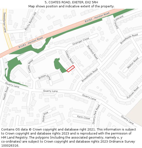 5, COATES ROAD, EXETER, EX2 5RH: Location map and indicative extent of plot