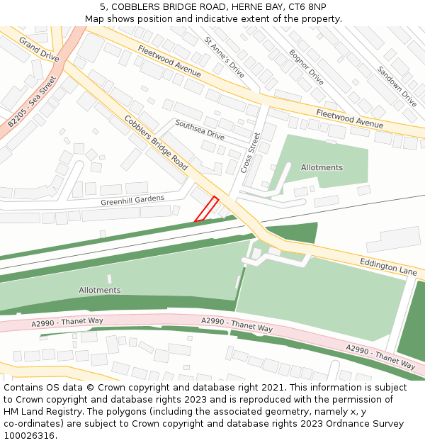 5, COBBLERS BRIDGE ROAD, HERNE BAY, CT6 8NP: Location map and indicative extent of plot