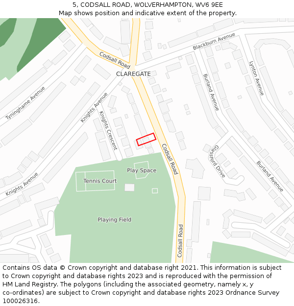 5, CODSALL ROAD, WOLVERHAMPTON, WV6 9EE: Location map and indicative extent of plot