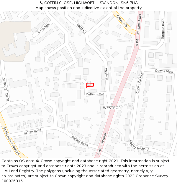 5, COFFIN CLOSE, HIGHWORTH, SWINDON, SN6 7HA: Location map and indicative extent of plot