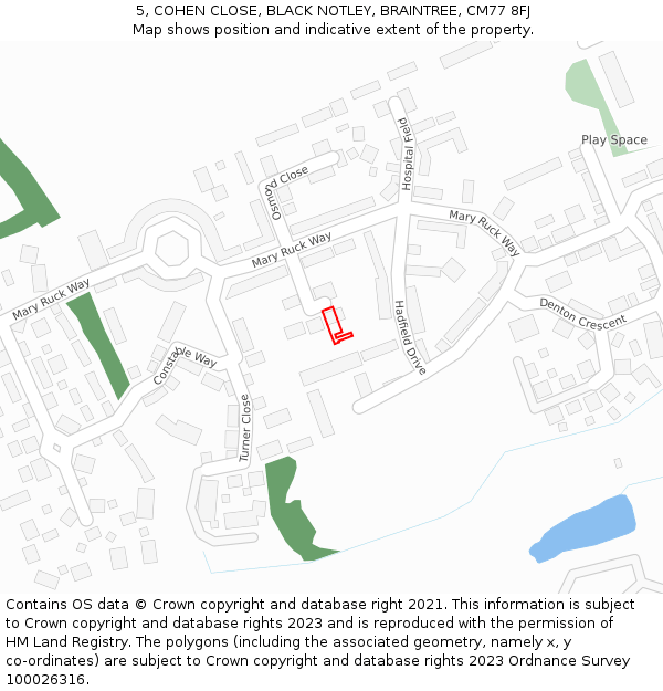 5, COHEN CLOSE, BLACK NOTLEY, BRAINTREE, CM77 8FJ: Location map and indicative extent of plot