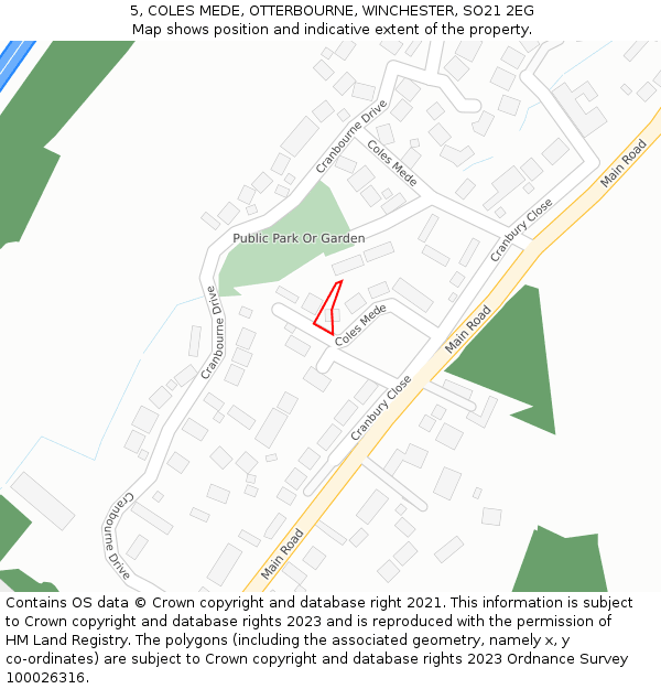 5, COLES MEDE, OTTERBOURNE, WINCHESTER, SO21 2EG: Location map and indicative extent of plot