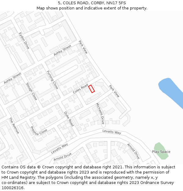 5, COLES ROAD, CORBY, NN17 5FS: Location map and indicative extent of plot