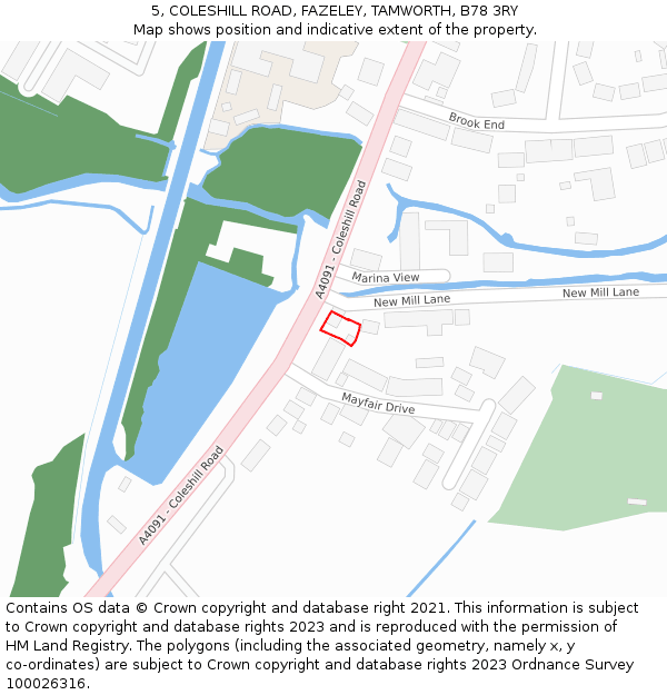 5, COLESHILL ROAD, FAZELEY, TAMWORTH, B78 3RY: Location map and indicative extent of plot