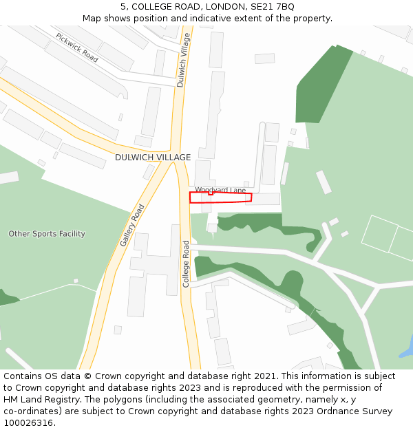 5, COLLEGE ROAD, LONDON, SE21 7BQ: Location map and indicative extent of plot
