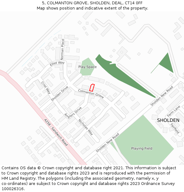 5, COLMANTON GROVE, SHOLDEN, DEAL, CT14 0FF: Location map and indicative extent of plot