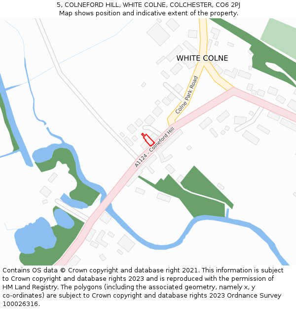 5, COLNEFORD HILL, WHITE COLNE, COLCHESTER, CO6 2PJ: Location map and indicative extent of plot