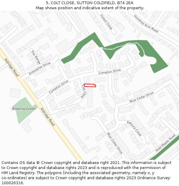 5, COLT CLOSE, SUTTON COLDFIELD, B74 2EA: Location map and indicative extent of plot