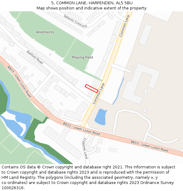5, COMMON LANE, HARPENDEN, AL5 5BU: Location map and indicative extent of plot