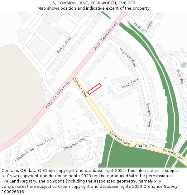 5, COMMON LANE, KENILWORTH, CV8 2ER: Location map and indicative extent of plot