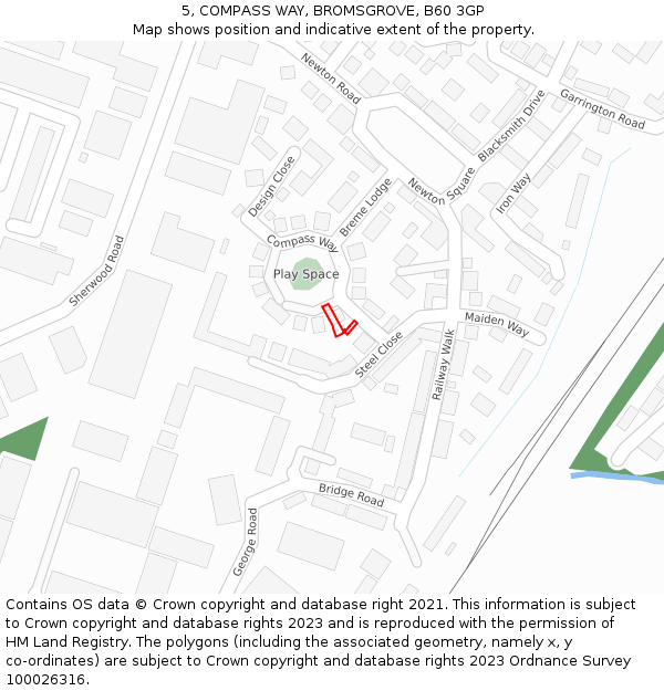 5, COMPASS WAY, BROMSGROVE, B60 3GP: Location map and indicative extent of plot