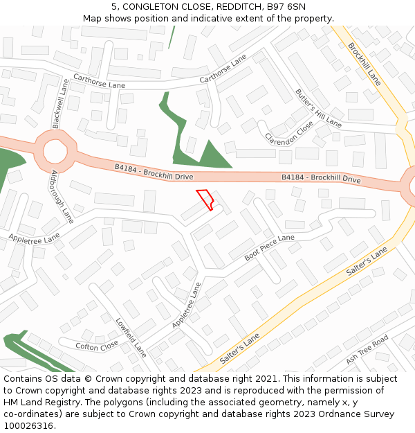 5, CONGLETON CLOSE, REDDITCH, B97 6SN: Location map and indicative extent of plot