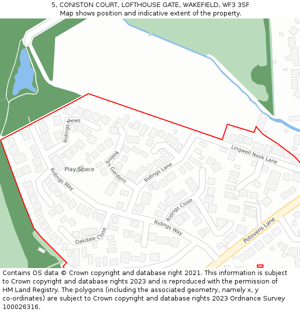 5, CONISTON COURT, LOFTHOUSE GATE, WAKEFIELD, WF3 3SF: Location map and indicative extent of plot