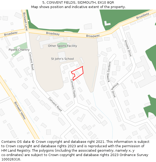 5, CONVENT FIELDS, SIDMOUTH, EX10 8QR: Location map and indicative extent of plot