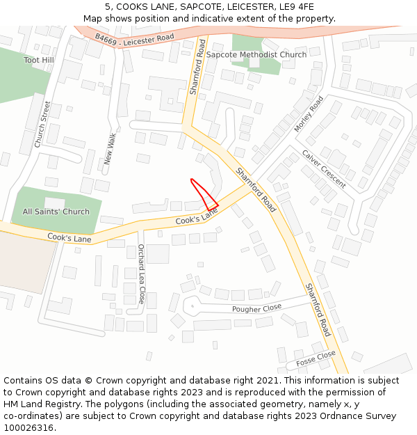 5, COOKS LANE, SAPCOTE, LEICESTER, LE9 4FE: Location map and indicative extent of plot