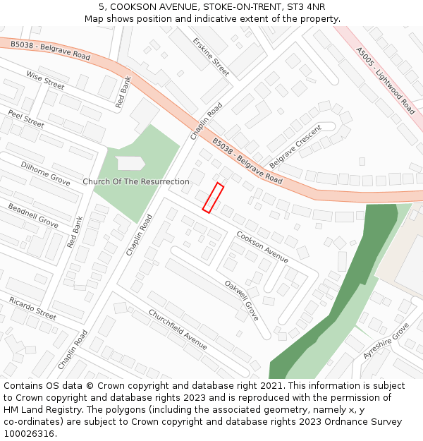 5, COOKSON AVENUE, STOKE-ON-TRENT, ST3 4NR: Location map and indicative extent of plot