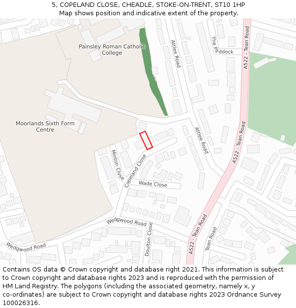 5, COPELAND CLOSE, CHEADLE, STOKE-ON-TRENT, ST10 1HP: Location map and indicative extent of plot