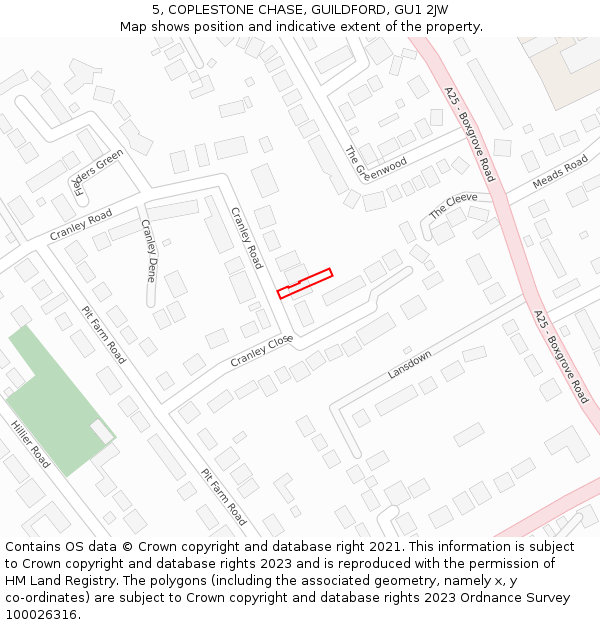5, COPLESTONE CHASE, GUILDFORD, GU1 2JW: Location map and indicative extent of plot