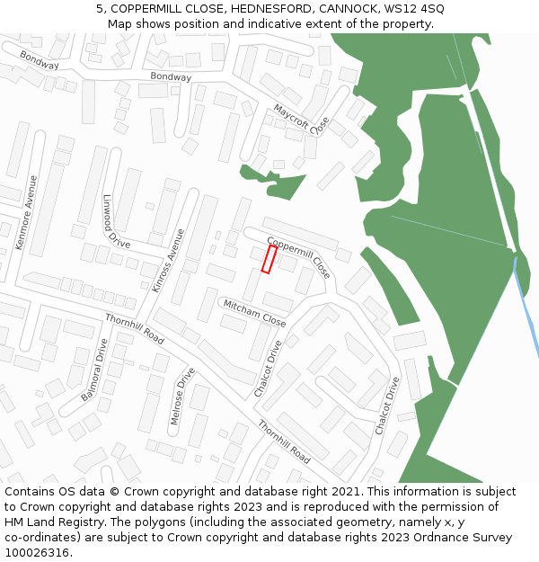 5, COPPERMILL CLOSE, HEDNESFORD, CANNOCK, WS12 4SQ: Location map and indicative extent of plot