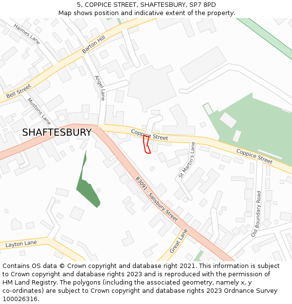 5, COPPICE STREET, SHAFTESBURY, SP7 8PD: Location map and indicative extent of plot