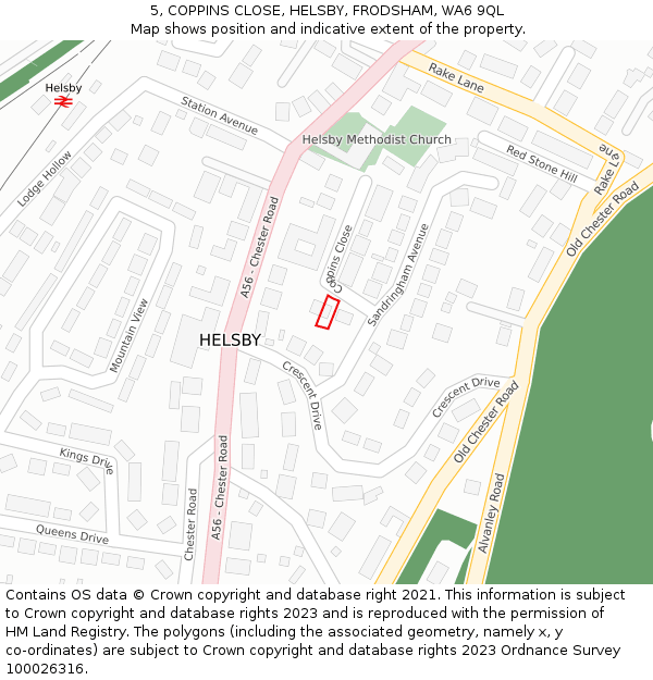 5, COPPINS CLOSE, HELSBY, FRODSHAM, WA6 9QL: Location map and indicative extent of plot