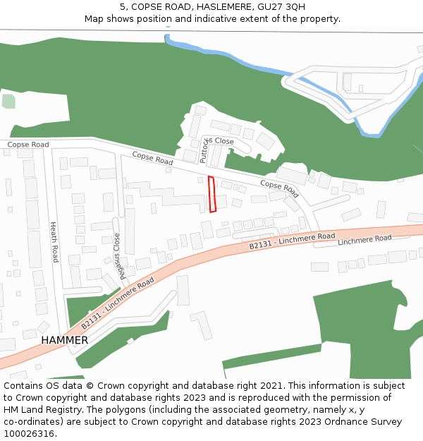 5, COPSE ROAD, HASLEMERE, GU27 3QH: Location map and indicative extent of plot