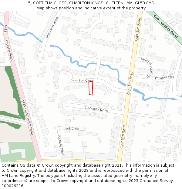 5, COPT ELM CLOSE, CHARLTON KINGS, CHELTENHAM, GL53 8AD: Location map and indicative extent of plot