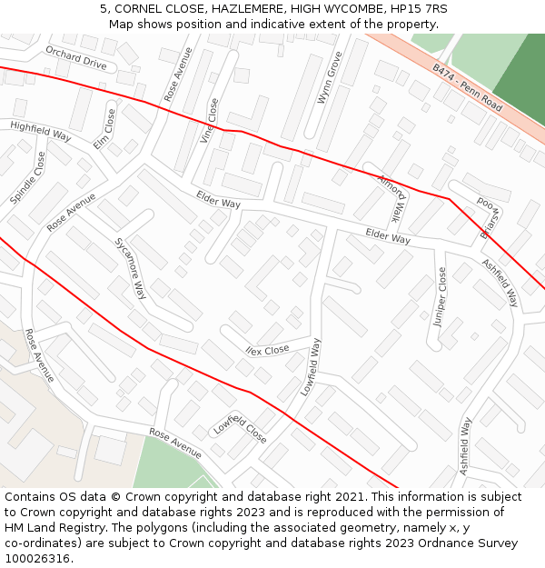 5, CORNEL CLOSE, HAZLEMERE, HIGH WYCOMBE, HP15 7RS: Location map and indicative extent of plot