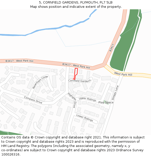 5, CORNFIELD GARDENS, PLYMOUTH, PL7 5LB: Location map and indicative extent of plot