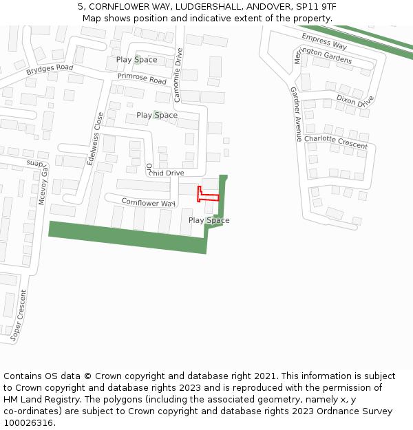 5, CORNFLOWER WAY, LUDGERSHALL, ANDOVER, SP11 9TF: Location map and indicative extent of plot