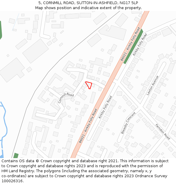 5, CORNMILL ROAD, SUTTON-IN-ASHFIELD, NG17 5LP: Location map and indicative extent of plot