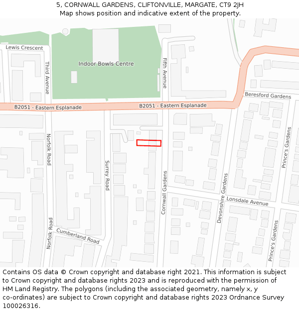 5, CORNWALL GARDENS, CLIFTONVILLE, MARGATE, CT9 2JH: Location map and indicative extent of plot