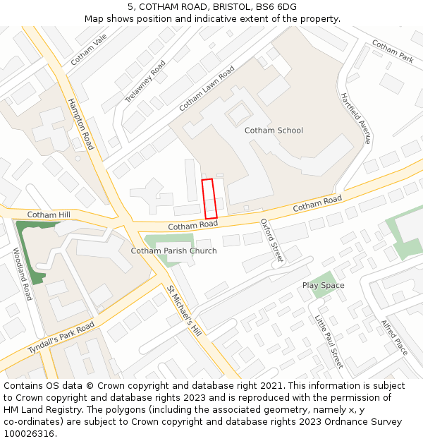 5, COTHAM ROAD, BRISTOL, BS6 6DG: Location map and indicative extent of plot