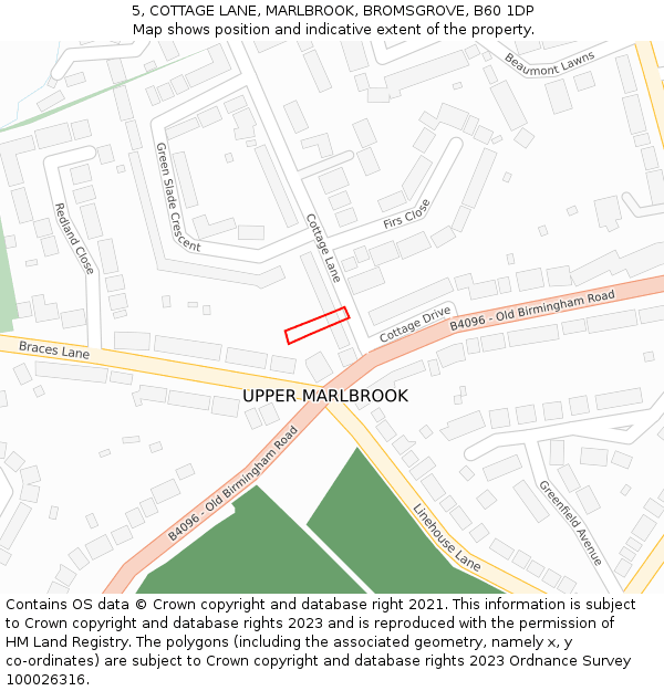 5, COTTAGE LANE, MARLBROOK, BROMSGROVE, B60 1DP: Location map and indicative extent of plot