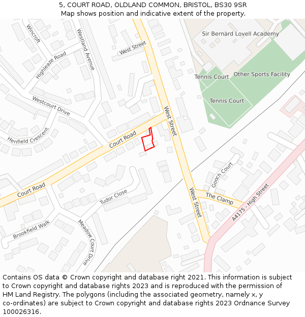 5, COURT ROAD, OLDLAND COMMON, BRISTOL, BS30 9SR: Location map and indicative extent of plot