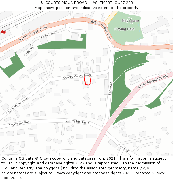 5, COURTS MOUNT ROAD, HASLEMERE, GU27 2PR: Location map and indicative extent of plot