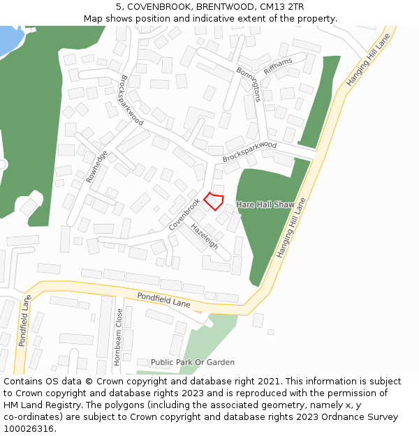 5, COVENBROOK, BRENTWOOD, CM13 2TR: Location map and indicative extent of plot