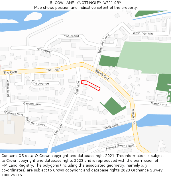 5, COW LANE, KNOTTINGLEY, WF11 9BY: Location map and indicative extent of plot