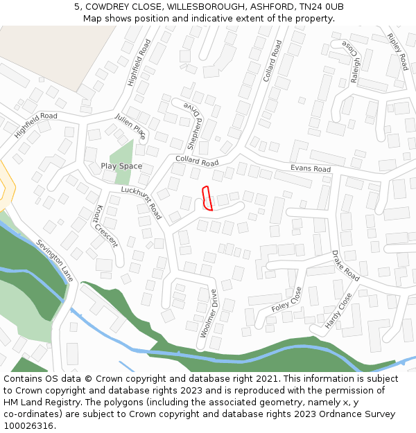 5, COWDREY CLOSE, WILLESBOROUGH, ASHFORD, TN24 0UB: Location map and indicative extent of plot