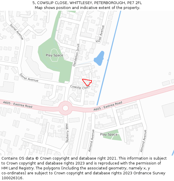 5, COWSLIP CLOSE, WHITTLESEY, PETERBOROUGH, PE7 2FL: Location map and indicative extent of plot