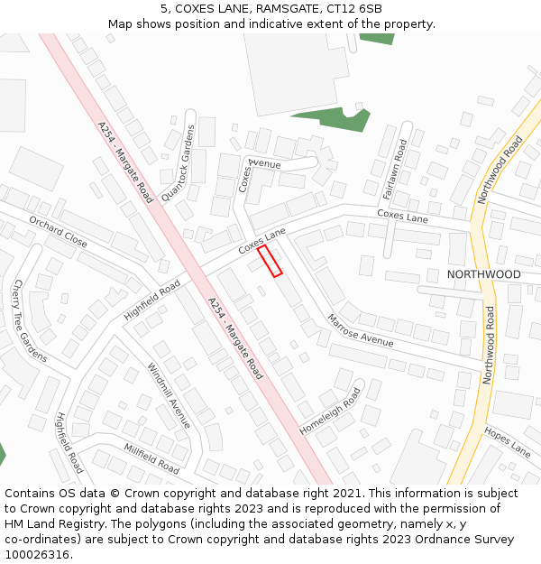 5, COXES LANE, RAMSGATE, CT12 6SB: Location map and indicative extent of plot