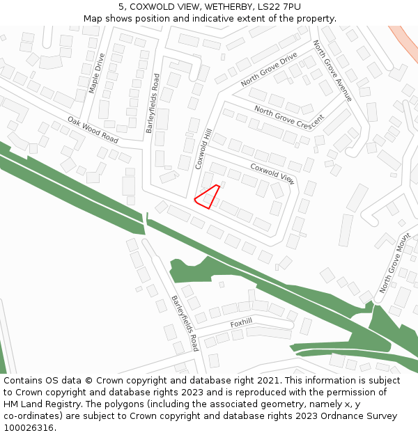 5, COXWOLD VIEW, WETHERBY, LS22 7PU: Location map and indicative extent of plot